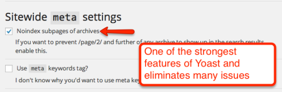 yoast lets you noindex subpages of archives