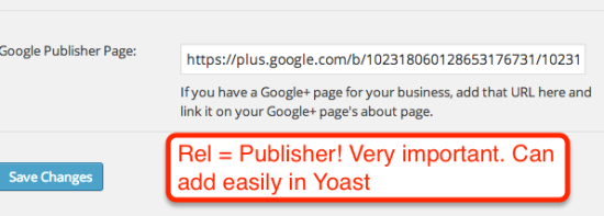rel publisher in yoast