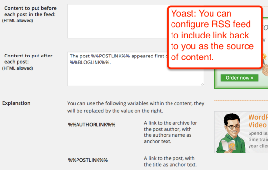 RSS settings in yoast