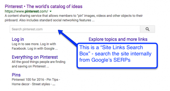 site links search box example